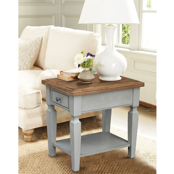 International Concepts Rectangle Vista End Table, 18 in W, 24 in L, 24 in H, Wood, Hickory/Stone - OT41-15E