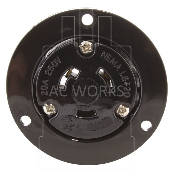 Ac Works 20A 250V L6-20R Toma Empotrada con Brida UL y C-UL Listed - ASOUL620R