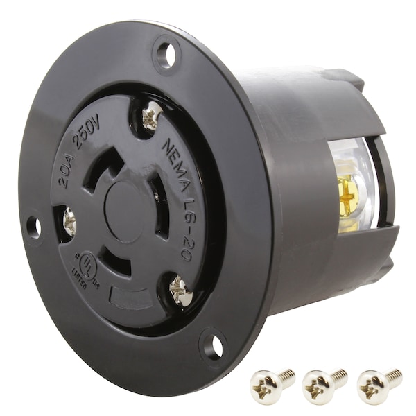 Ac Works 20A 250V L6-20R Toma Empotrada con Brida UL y C-UL Listed - ASOUL620R