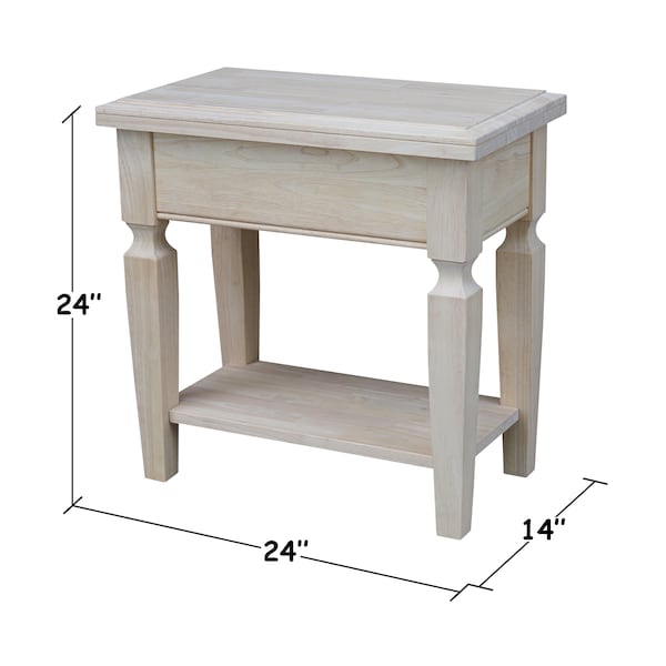 International Concepts Rectangle Vista Side Table, 24 in W, 14 in L, 24 in H, Wood, Unfinished - OT-15E2