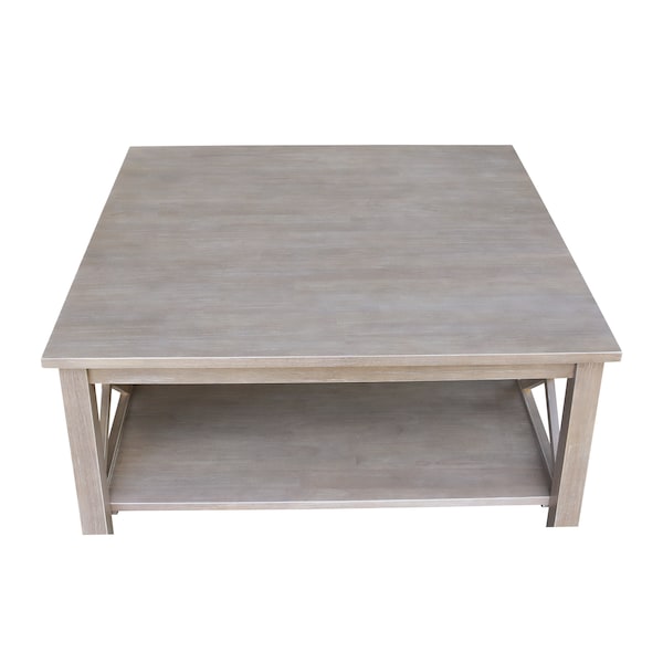 International Concepts Square Hampton  Coffee Table, 36 in W, 36 in L, 18 in H, Wood, Washed Gray Taupe - OT09-70SC