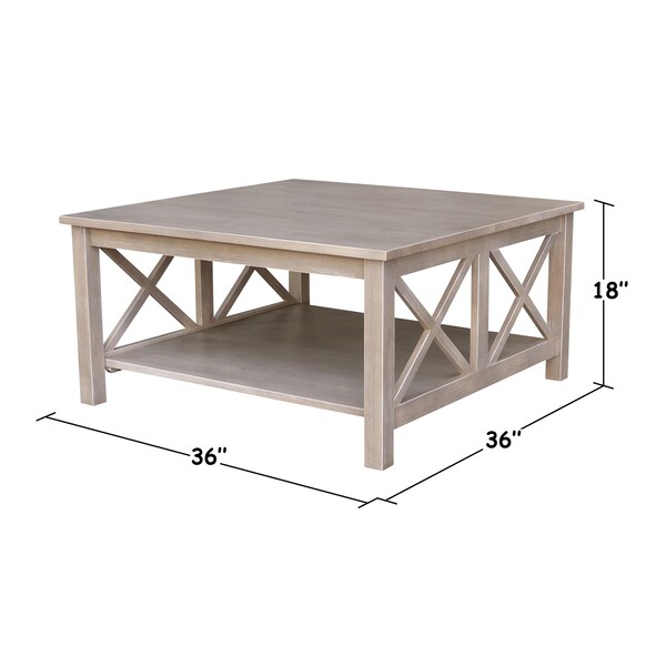International Concepts Square Hampton  Coffee Table, 36 in W, 36 in L, 18 in H, Wood, Washed Gray Taupe - OT09-70SC