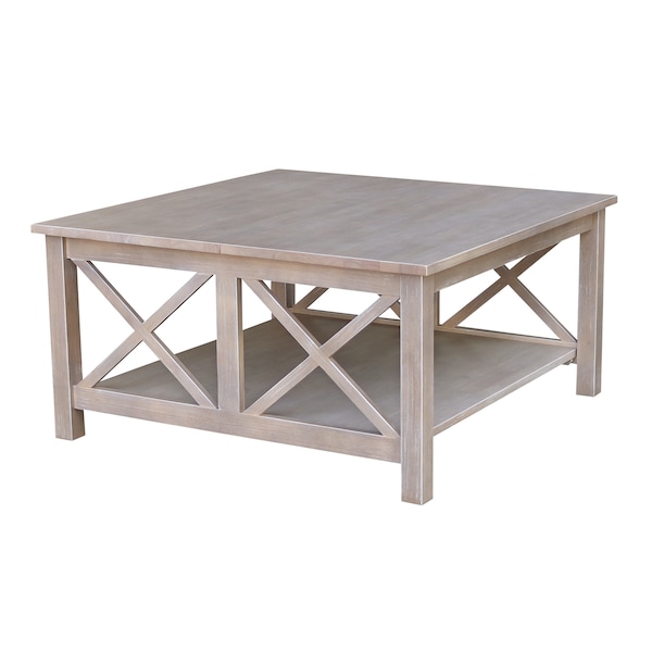 International Concepts Square Hampton  Coffee Table, 36 in W, 36 in L, 18 in H, Wood, Washed Gray Taupe - OT09-70SC
