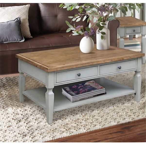 International Concepts Rectangle Vista Coffee Table, 48 in W, 28 in L, 20 in H, Wood, Hickory/Stone - OT41-15C