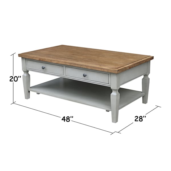 International Concepts Rectangle Vista Coffee Table, 48 in W, 28 in L, 20 in H, Wood, Hickory/Stone - OT41-15C