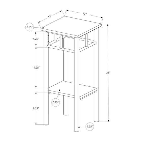 Monarch Specialties Accent Table, Side, End, Plant Stand, Square, Living Room, Bedroom, Black Laminate, Black Metal - I 3278