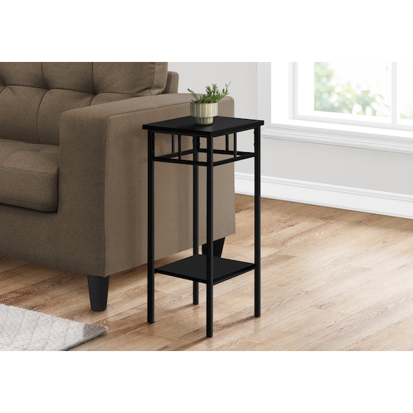 Monarch Specialties Accent Table, Side, End, Plant Stand, Square, Living Room, Bedroom, Black Laminate, Black Metal - I 3278