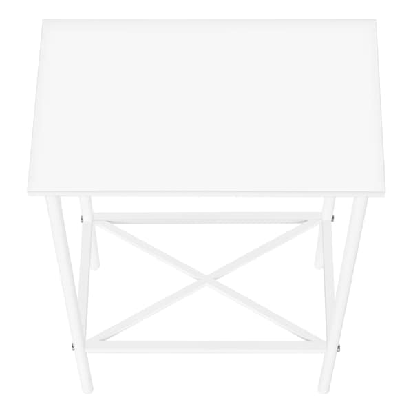 Monarch Specialties Accent Table, Side, End, Narrow, Small, 2 Tier, Living Room, Bedroom, White Laminate, White Metal - I 2079