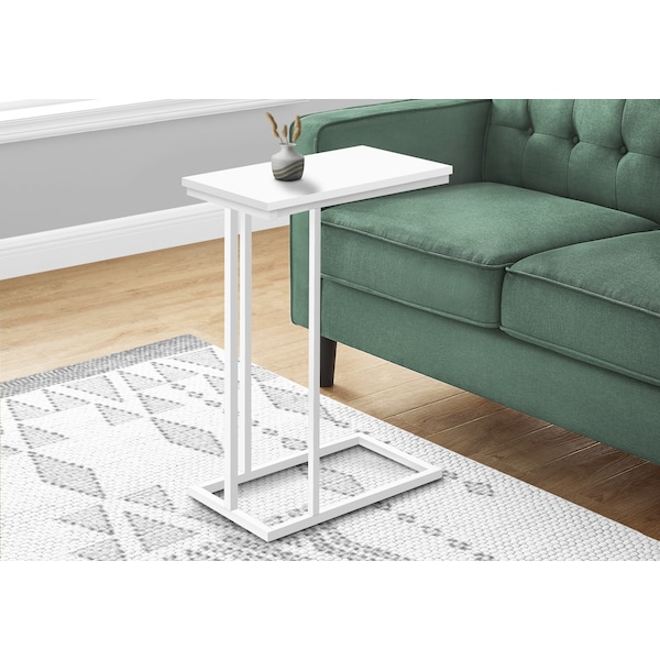 Monarch Specialties Accent Table, C-shaped, End, Side, Snack, Living Room, Bedroom, White Laminate, White Metal - I 3468