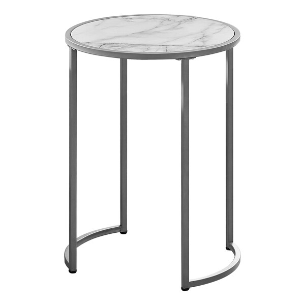 Monarch Specialties Accent Table - 24"H / White Marble-Look / Silver Metal - I 2205