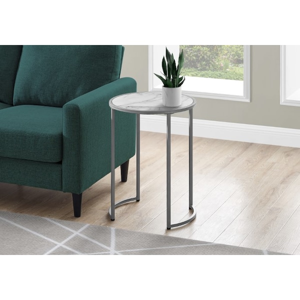 Monarch Specialties Accent Table - 24"H / White Marble-Look / Silver Metal - I 2205