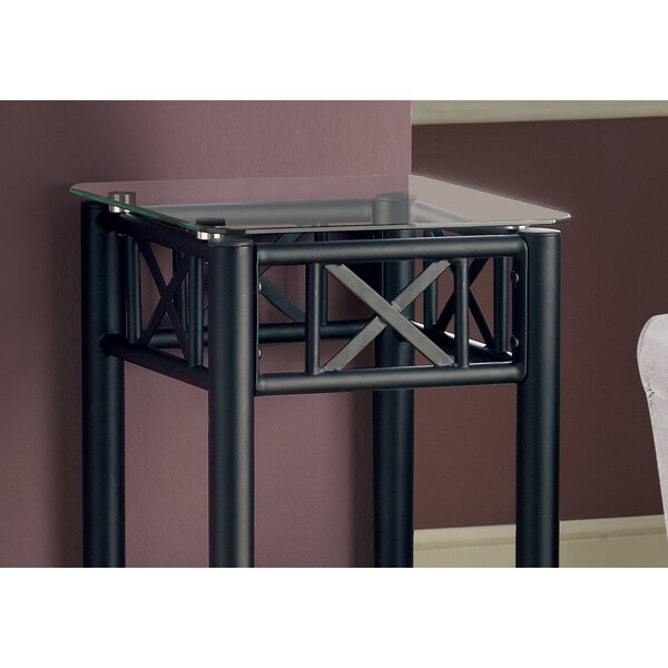 Monarch Specialties Accent Table - Black Metal With Tempered Glass - I 3078