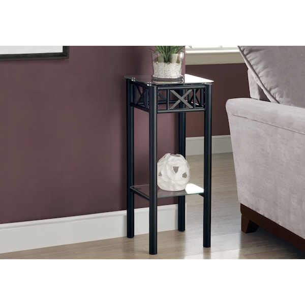 Monarch Specialties Accent Table - Black Metal With Tempered Glass - I 3078