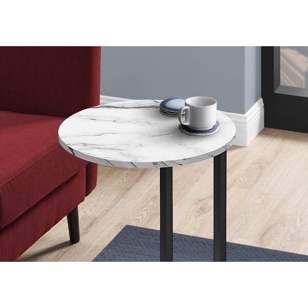 Monarch Specialties Accent Table - 24"H / White Marble-Look / Black Metal - I 2210