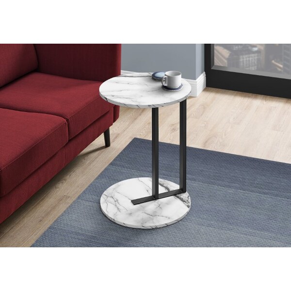 Monarch Specialties Accent Table - 24"H / White Marble-Look / Black Metal - I 2210