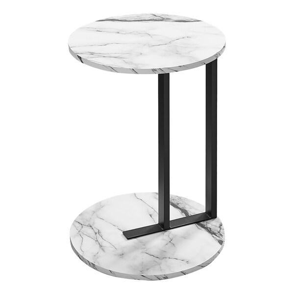 Monarch Specialties Accent Table - 24"H / White Marble-Look / Black Metal - I 2210