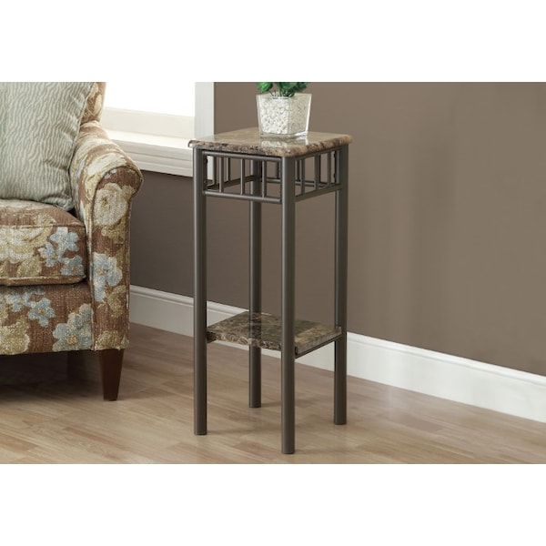 Monarch Specialties Accent Table - Espresso Marble / Bronze Metal - I 3044
