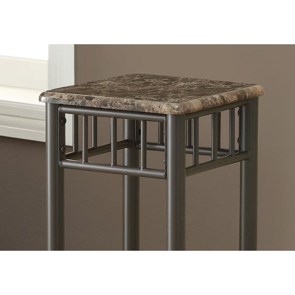 Monarch Specialties Accent Table - Espresso Marble / Bronze Metal - I 3044
