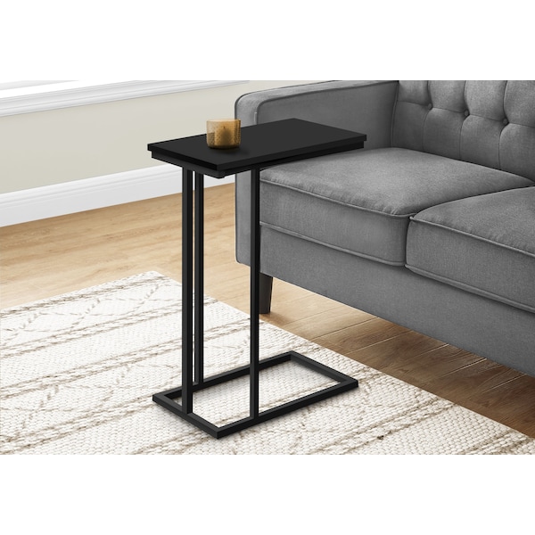 Monarch Specialties Accent Table, C-shaped, End, Side, Snack, Living Room, Bedroom, Black Laminate, Black Metal - I 3467
