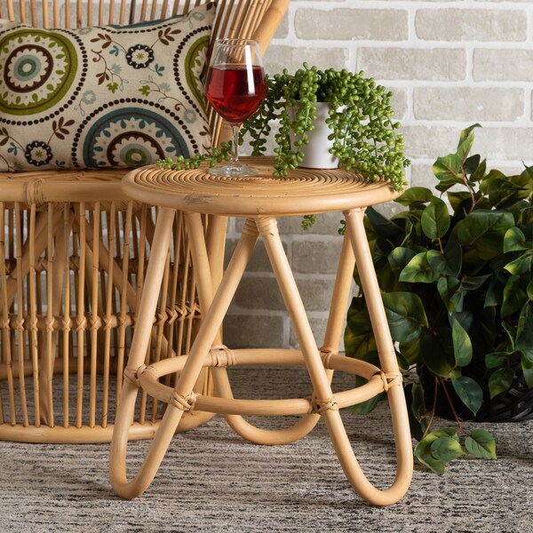 Baxton Studio 15.7 W, 15.7 L, 17.7 H, Polished Natural Rattan, Natural Brown - 211-12748-ZORO