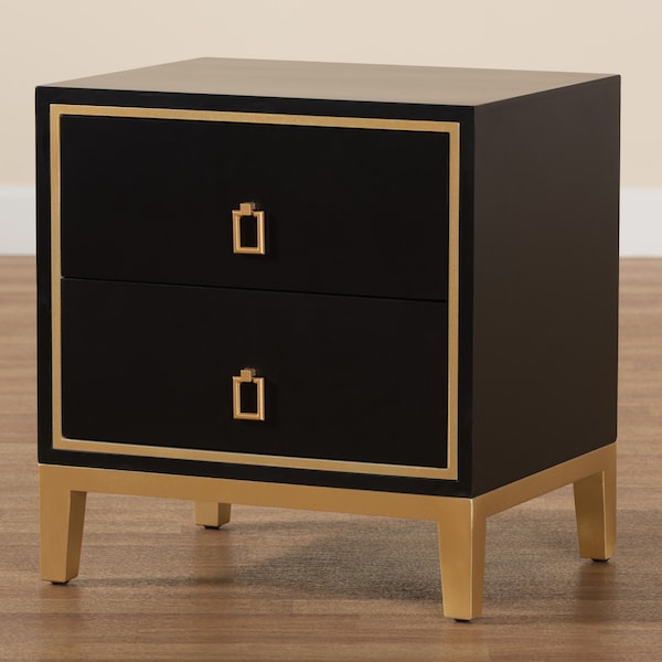 Baxton Studio End Table, 19.7 W, 15.7 L, 20.9 H, Metal "Iron", MDF, Black/Gold - 223-12944-ZORO