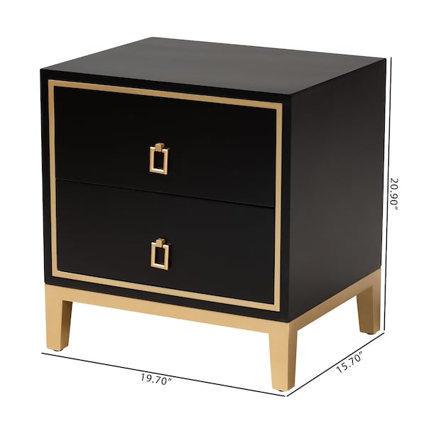 Baxton Studio End Table, 19.7 W, 15.7 L, 20.9 H, Metal "Iron", MDF, Black/Gold - 223-12944-ZORO