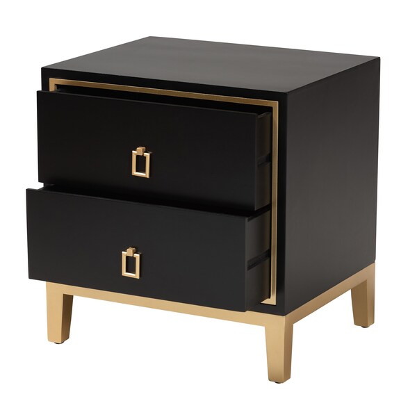 Baxton Studio End Table, 19.7 W, 15.7 L, 20.9 H, Metal "Iron", MDF, Black/Gold - 223-12944-ZORO