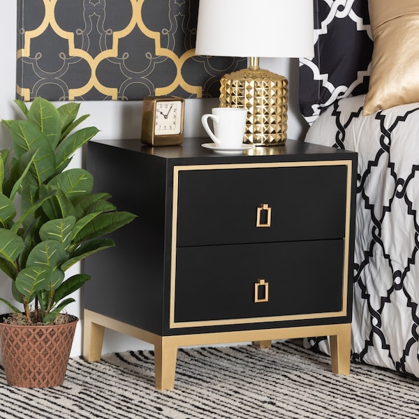 Baxton Studio End Table, 19.7 W, 15.7 L, 20.9 H, Metal "Iron", MDF, Black/Gold - 223-12944-ZORO