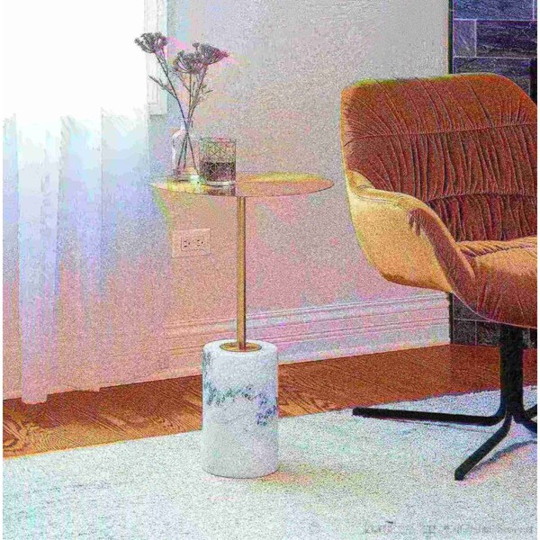 Lumisource Symbol Side Table in Gold Metal and White Marble - TB-SYMBOL AUWM