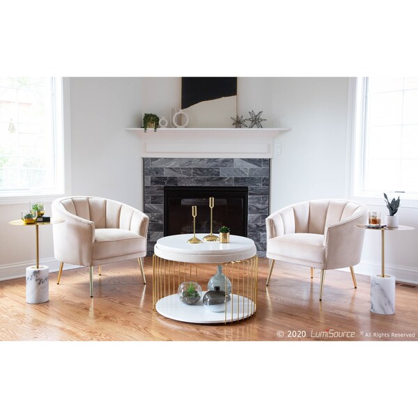 Lumisource Symbol Side Table in Gold Metal and White Marble - TB-SYMBOL AUWM