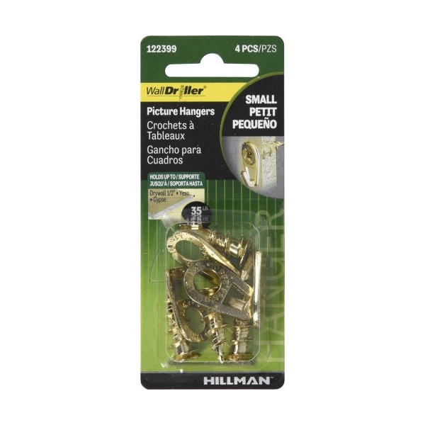 Hillman HILLMAN Brass-Plated Gold Drywall Picture Hook 35 lb 4 pk - 122399