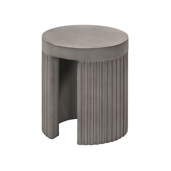 Armen Living Wave Round Indoor or Outdoor Accent Stool End Table in Gray Concrete - LCLKSTGR