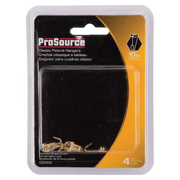Prosource Picture Hanger, 10 lb, Steel, Polished Brass, Brass, Nail-In Mounting - PH-122266-PS