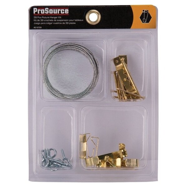 Prosource Picture Hanger Kit, Steel, Brass, Brass, 39-Piece - PH-82109-PS