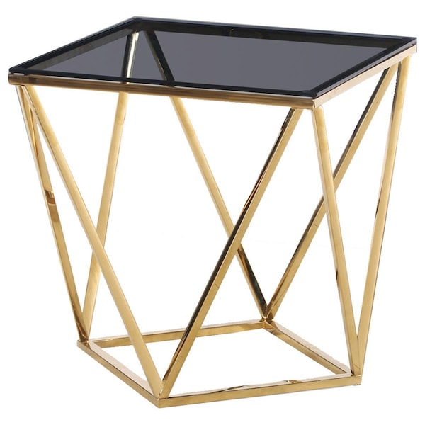 Best Master Furniture Angled Square Smoked Glass End Table, Gold - E43 GOLD END TABLE