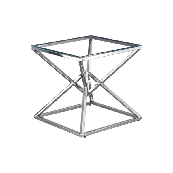 Best Master Furniture Clear Glass With Silver Stainless Steel Side Table - E50 STAINLESS STEEL