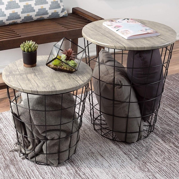 Lavish Home Lavish Home  Nesting End Tables with Storage, Gray - 80-ENDTBL-22