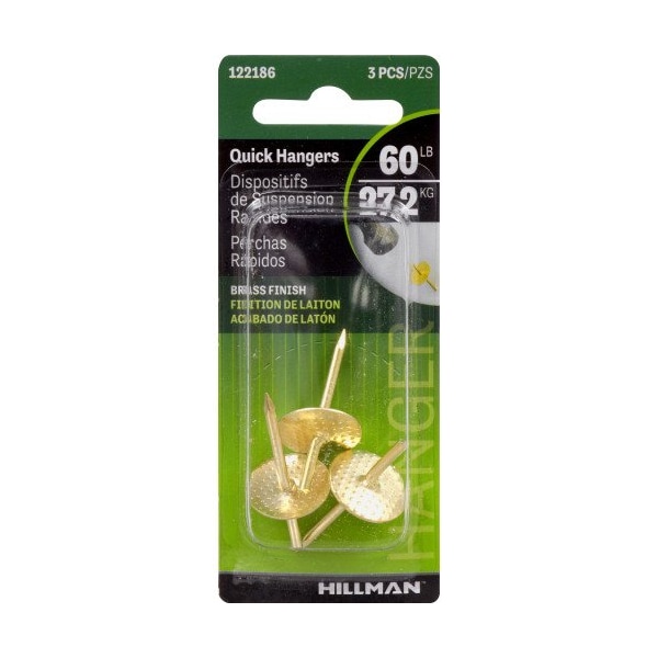 Hillman HILLMAN Brass-Plated Gold One Piece Quick Hanger 60 lb 3 pc - 122186