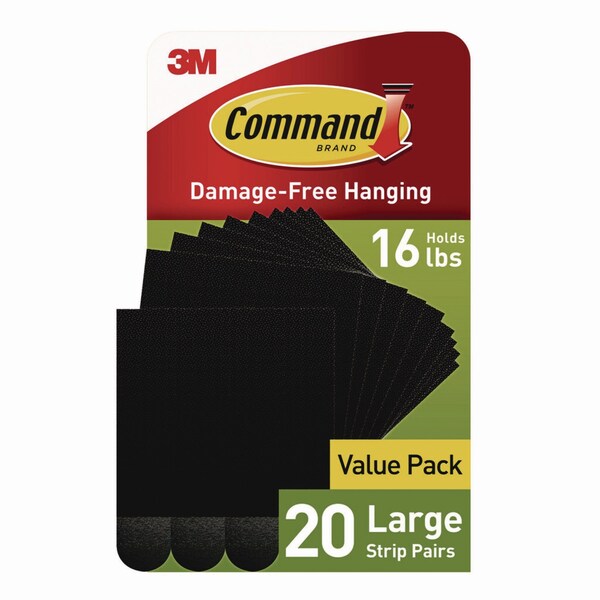 Command Picture Hanging Strips, Large, Removable, Holds up to 16 lbs per 4 Pairs, 20 Strip Pairs - 17206BLK-20NA