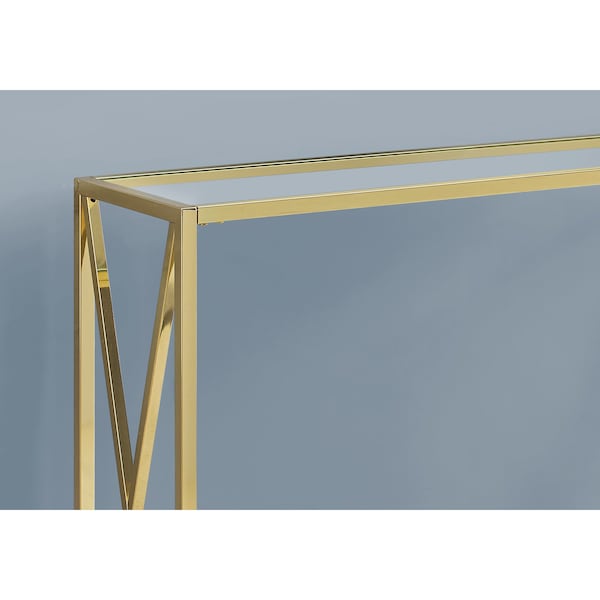 Monarch Specialties Accent Table - 42"L / Gold Metal With Tempered Glass - I 3446