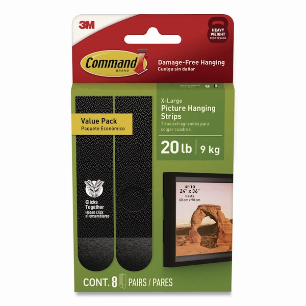 Command Picture Hanging Strips, X-Large, Removable, Holds up to 20 lbs per 4 Strips, Black, 8PK - 17217BLK-8ES