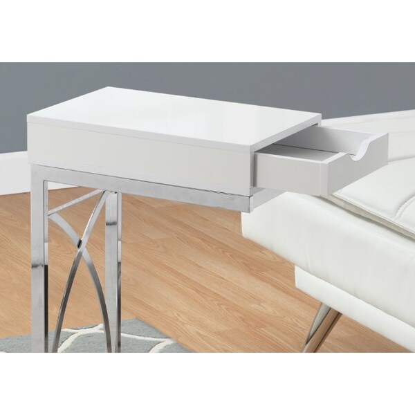 Monarch Specialties Accent Table - Chrome Metal / Glossy White With A Drawer - I 3170