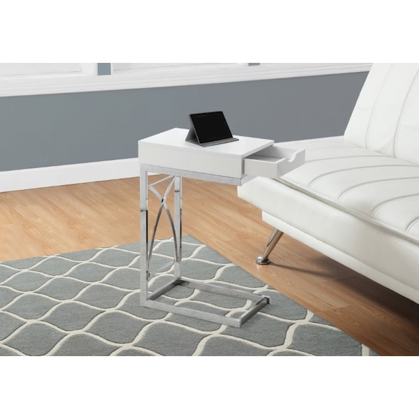 Monarch Specialties Accent Table - Chrome Metal / Glossy White With A Drawer - I 3170