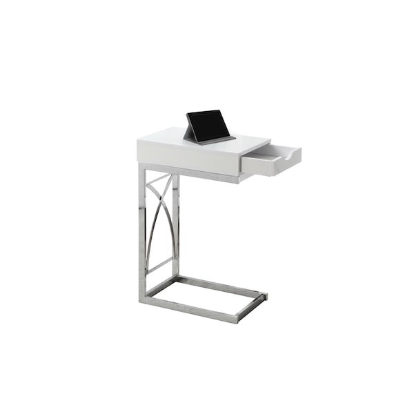 Monarch Specialties Accent Table - Chrome Metal / Glossy White With A Drawer - I 3170