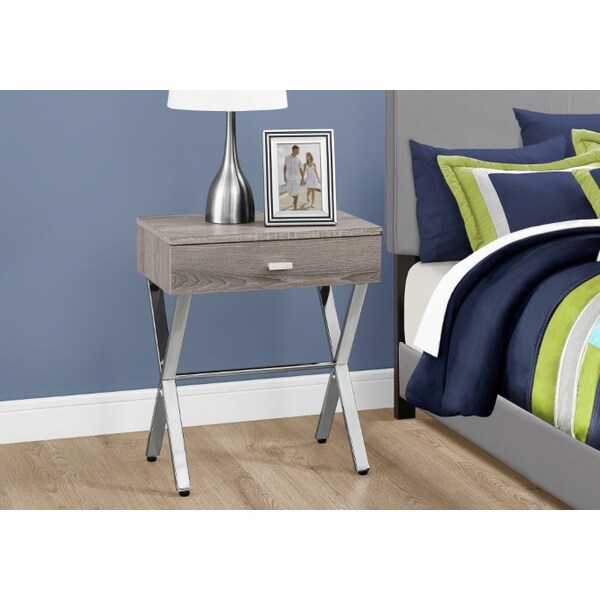 Monarch Specialties Accent Table - 24"H / Dark Taupe / Chrome Metal - I 3263