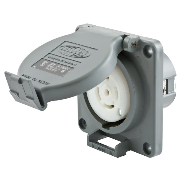 Dispositivos de bloqueo de Hubbell Wiring Device-Kellems, Twist-Lock®, Cubierta de seguridad estanca al agua, Receptáculo, 30A 3-Phase Wye 347/600V AC, 4 polos 5 cables de puesta a tierra, L23-30R, Terminal de tornillo - HBL2830SW