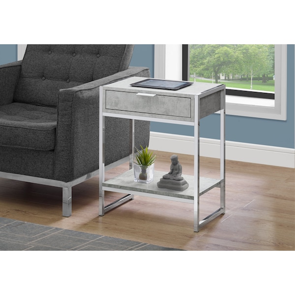 Monarch Specialties Accent Table - 24"H / Grey Cement / Chrome Metal - I 3481