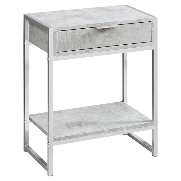 Monarch Specialties Accent Table - 24"H / Grey Cement / Chrome Metal - I 3481