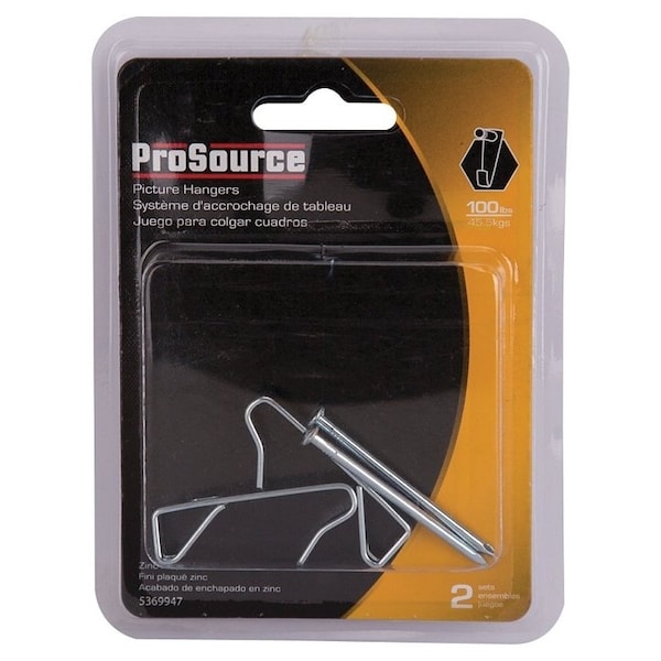 Prosource Picture Hanger, 100 lb, Steel, Zinc, Zinc, Nail-In Mounting - PH-121100-PS