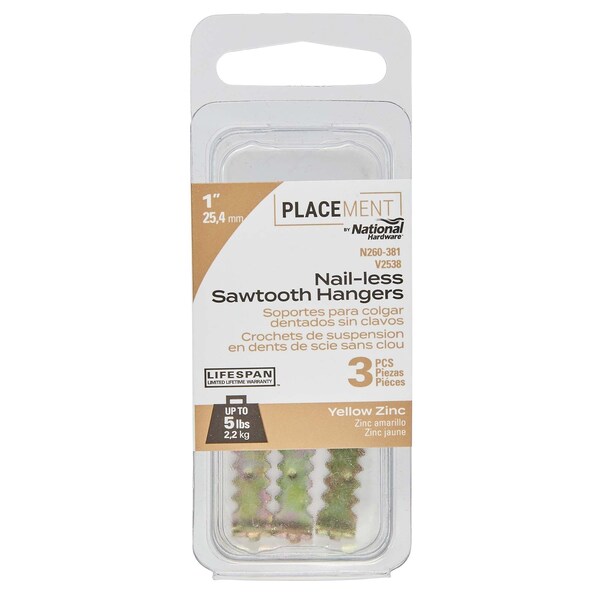 National Hardware V2538-1 1in Sawtooth Picture Hangers with 5 lb. Weight Capacity, 3PK - N260-381